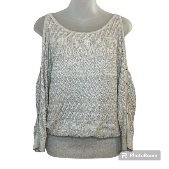 White House Black Market Cream Cold-Shoulder Sweater Top Size Medium - Picture 1 of 6